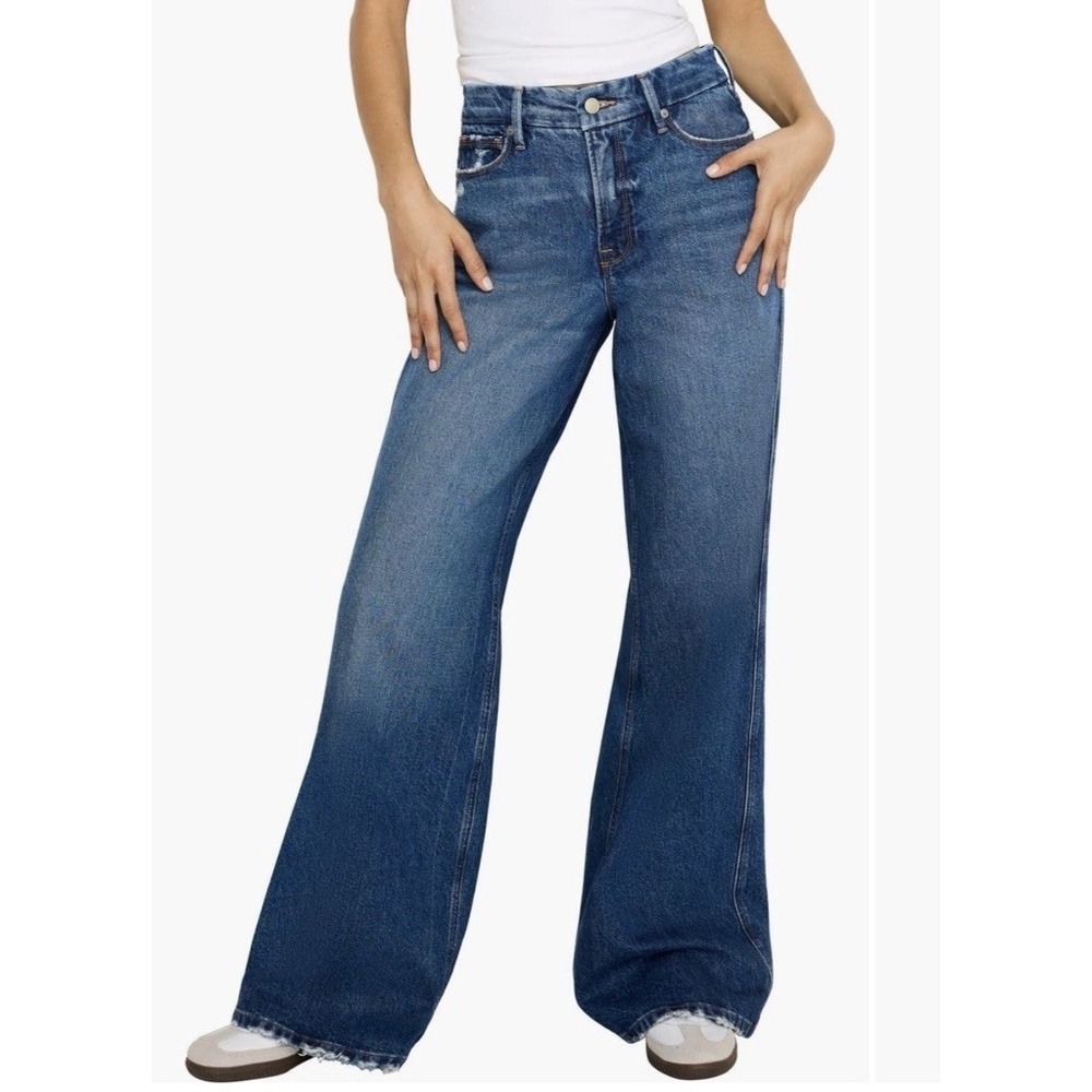 GOOD AMERICAN Sz 14 32 Good Skate Wide Leg Jeans Indigo062 90s Style Loose Fit
